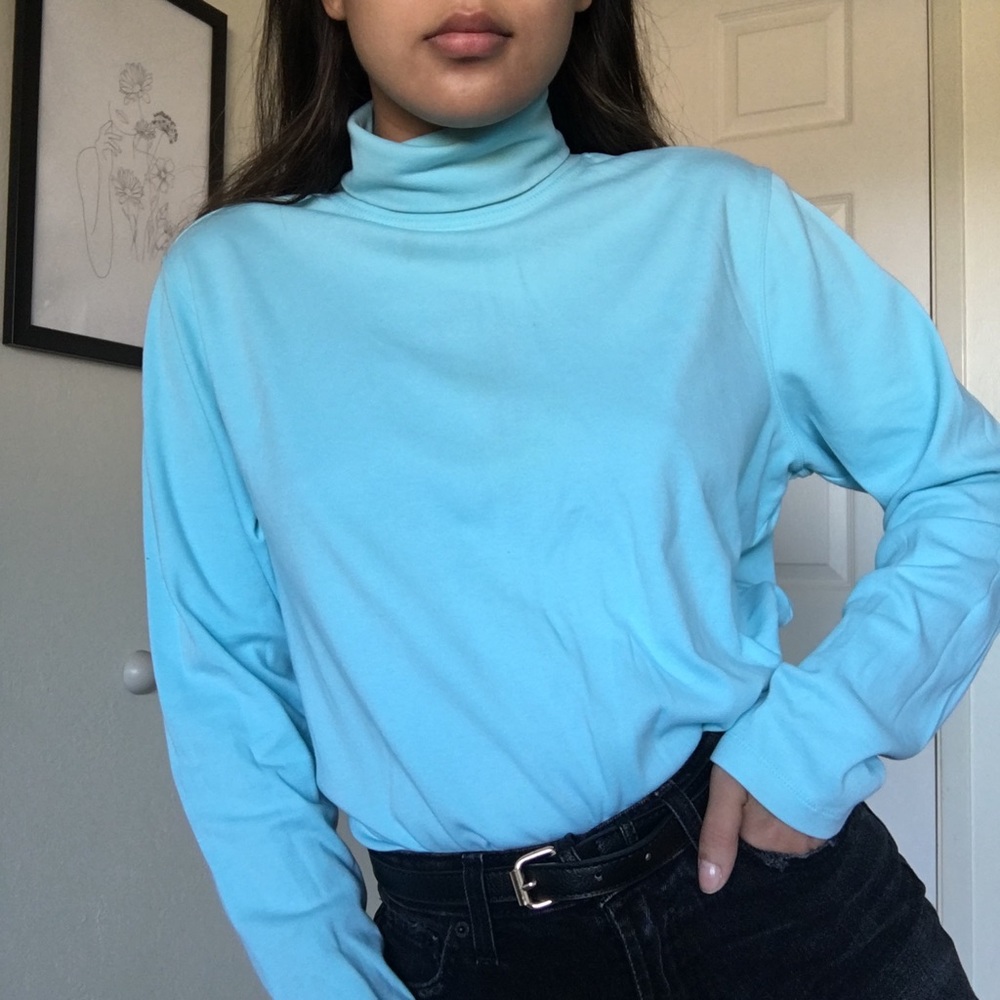 Blue embroidered turtleneck